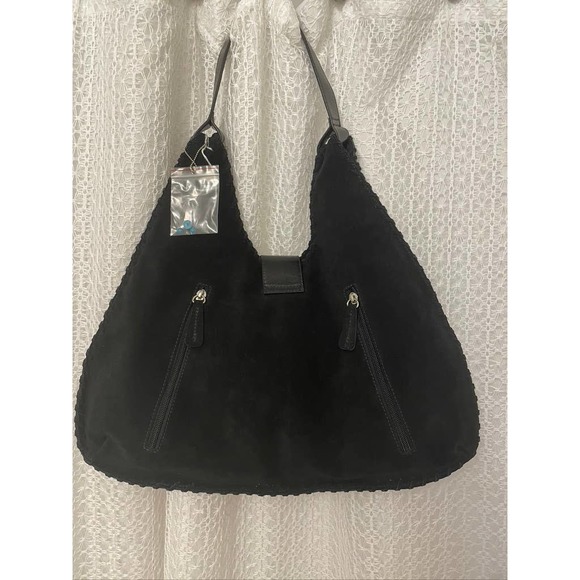 La Bella - Handmade Black Sueded Leather Turquoise Buckle Purse / Handbag - Picture 2 of 2